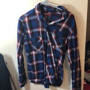 Red white and blue button up flannel